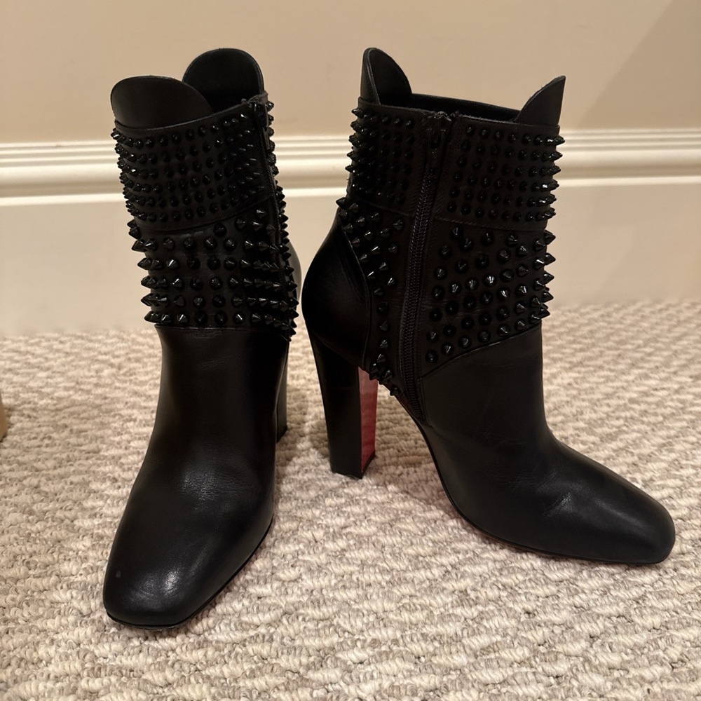 Black Studded High Heel Ankle Boots - Women